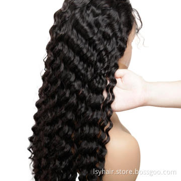 Transparent Thin Fim 13x4 Hd Fine Swiss Lace Frontal Human Hair Wigs Pre Plucked Brazilian Deep Wave Lace Frontal Wig